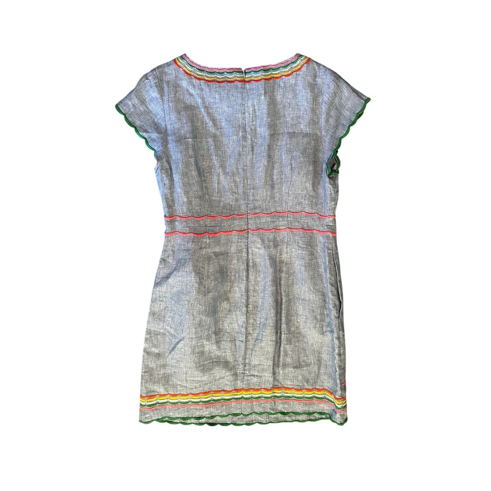 Boden Laura Linen Embroidered BLUE Scallop Shift Dress US 12 - Picture 3 of 4